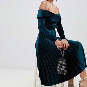 ASOS DESIGN pleated velvet bardot midi dress